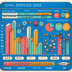 Colorful data charts representing fictional data for a civil service quiz, including a bar graph, pie chart, and line graph.