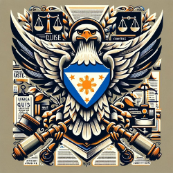 A compelling image for a Philippine Constitution Quiz, showcasing the Philippine eagle, a gavel, balance scale, and snippets of constitution text, symbolizing freedom, justice, and legal knowledge.