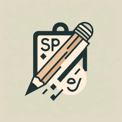 Minimalist design of a stylized pencil and paper, symbolizing spelling and clerical skills.