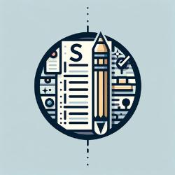 Minimalist illustration featuring a stylized pencil and paper, symbolizing spelling and clerical skills.